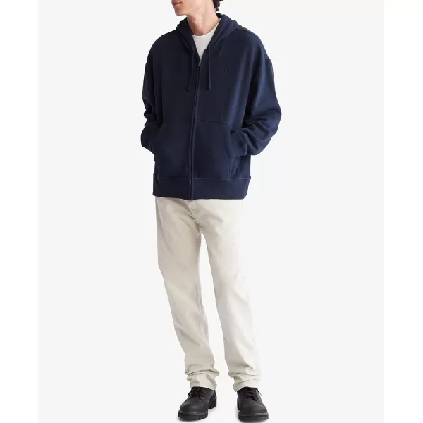 Calvin Klein Mens Relaxed Fit Archive Logo Fleece Full Zip HoodieDark Sapphire