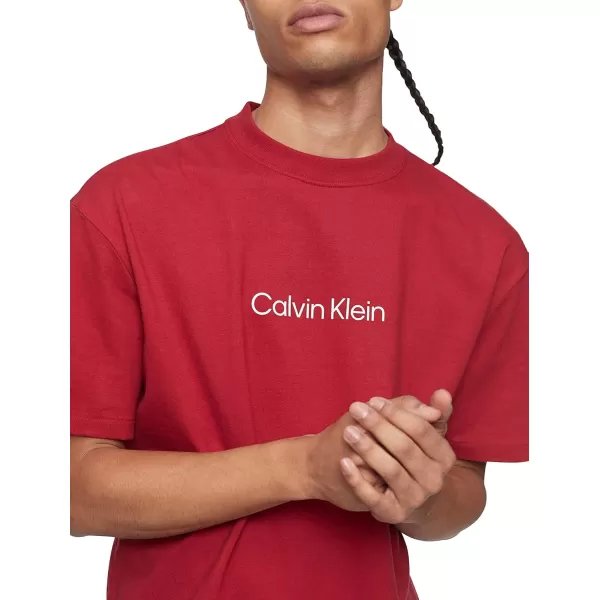 Calvin Klein Mens Relaxed Fit CK Logo Crewneck TShirtKaranda Red