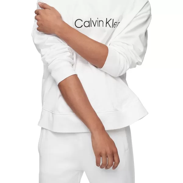 Calvin Klein Mens Relaxed Fit Logo French Terry HoodieBrilliant White