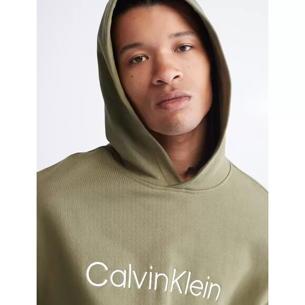 Calvin Klein Mens Relaxed Fit Logo French Terry HoodieJolly Green Bea