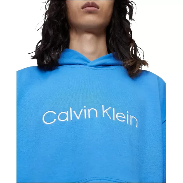 Calvin Klein Mens Relaxed Fit Logo French Terry HoodiePalace Blue