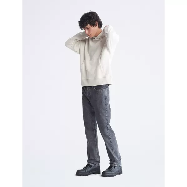 Calvin Klein Mens Relaxed Fit Monogram Logo Fleece HoodieBeige Heather
