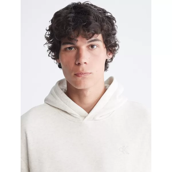 Calvin Klein Mens Relaxed Fit Monogram Logo Fleece HoodieBeige Heather