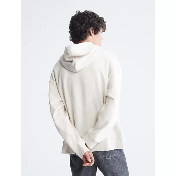 Calvin Klein Mens Relaxed Fit Monogram Logo Fleece HoodieBeige Heather
