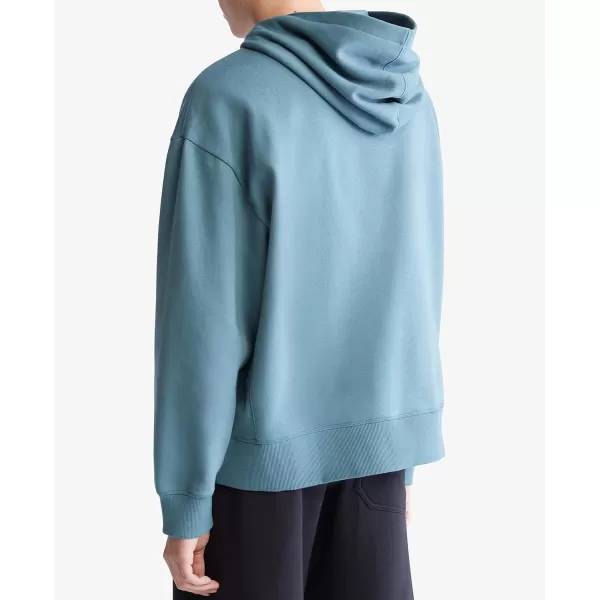 Calvin Klein Mens Relaxed Fit Monogram Logo Fleece HoodieBlue Lake