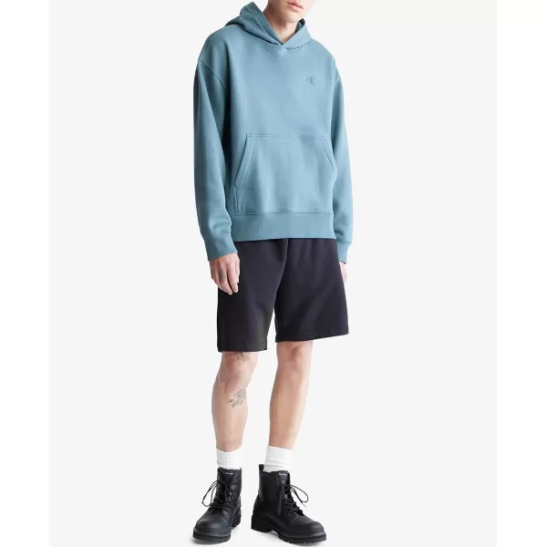 Calvin Klein Mens Relaxed Fit Monogram Logo Fleece HoodieBlue Lake