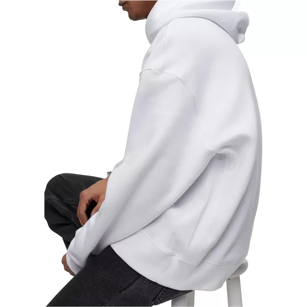 Calvin Klein Mens Relaxed Fit Monogram Logo Fleece HoodieBrilliant White