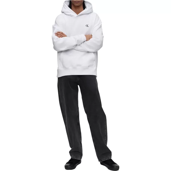 Calvin Klein Mens Relaxed Fit Monogram Logo Fleece HoodieBrilliant White