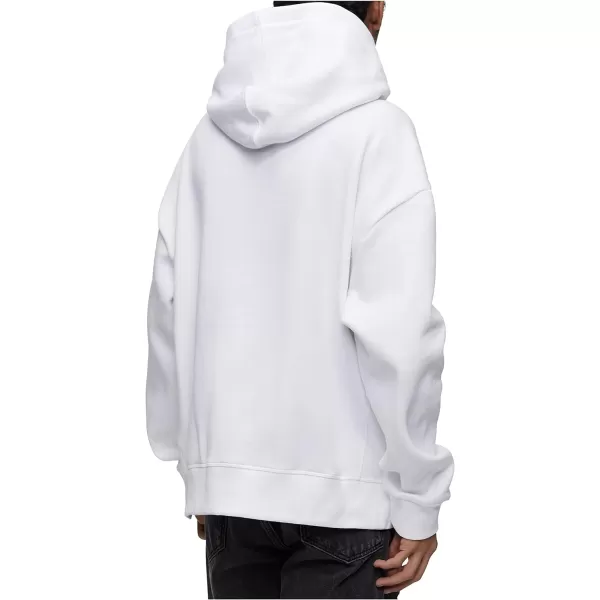 Calvin Klein Mens Relaxed Fit Monogram Logo Fleece HoodieBrilliant White
