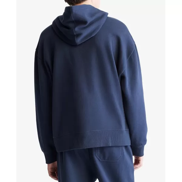 Calvin Klein Mens Relaxed Fit Monogram Logo Fleece HoodieDark Sapphire