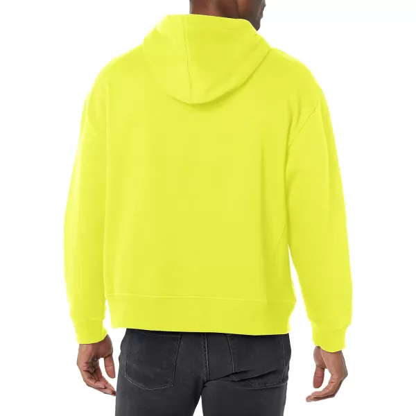Calvin Klein Mens Relaxed Fit Monogram Logo Fleece HoodieLime Luster