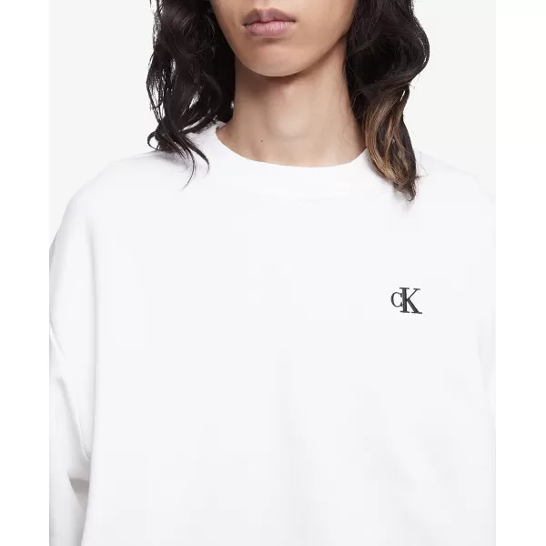 Calvin Klein Mens Relaxed Fit Monogram Logo Fleece SweatshirtBrilliant White