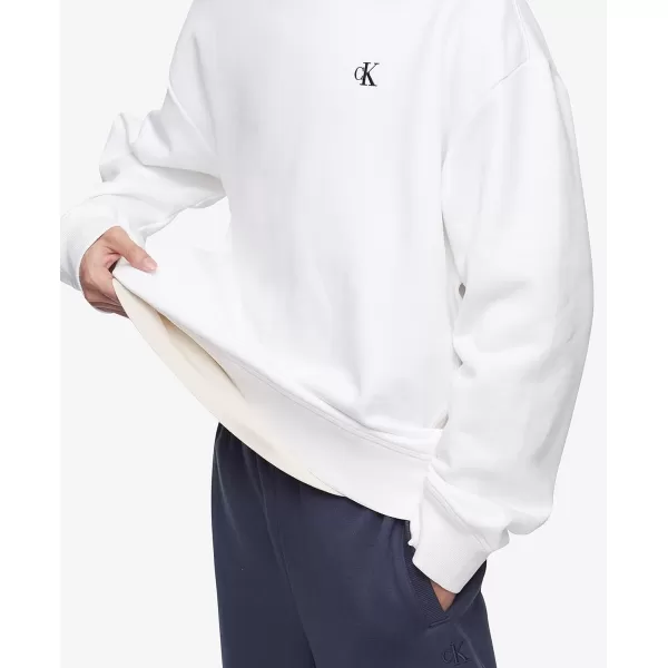 Calvin Klein Mens Relaxed Fit Monogram Logo Fleece SweatshirtBrilliant White