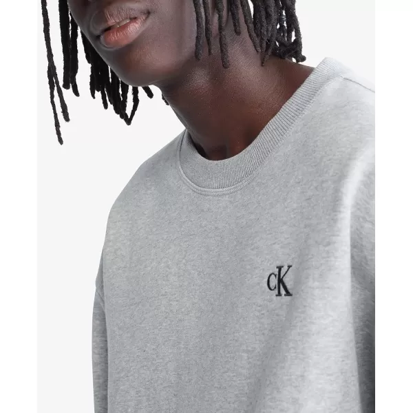 Calvin Klein Mens Relaxed Fit Monogram Logo Fleece SweatshirtHeroic Grey Heather