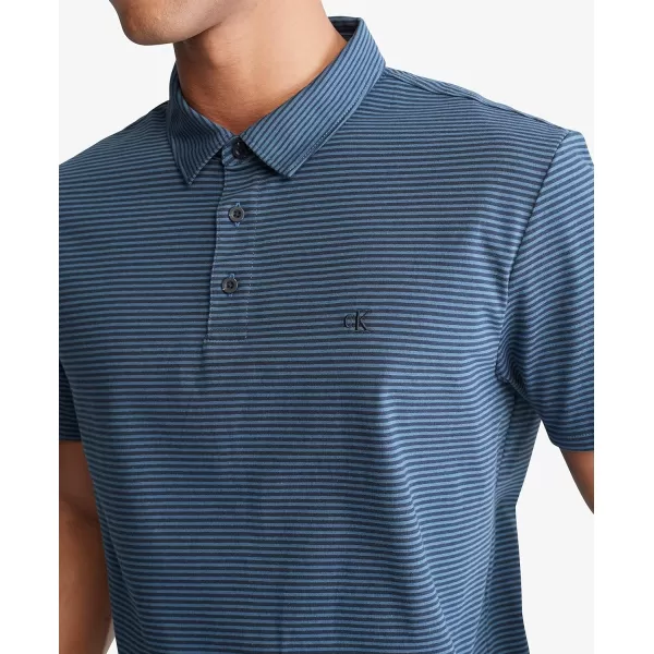 Calvin Klein Mens Smooth Cotton Monogram Logo Feeder Stripe Polo ShirtDark Sapphire