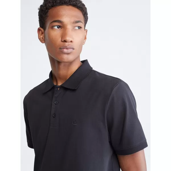 Calvin Klein Mens Smooth Cotton Monogram Logo Polo ShirtBlack Beauty