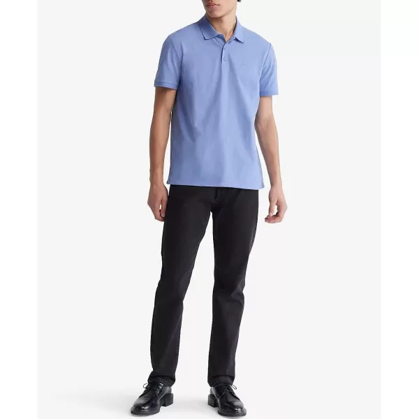 Calvin Klein Mens Smooth Cotton Monogram Logo Polo ShirtBleached Denim