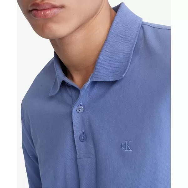 Calvin Klein Mens Smooth Cotton Monogram Logo Polo ShirtBleached Denim
