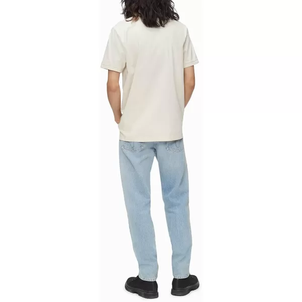 Calvin Klein Mens Smooth Cotton Monogram Logo Polo ShirtBone White