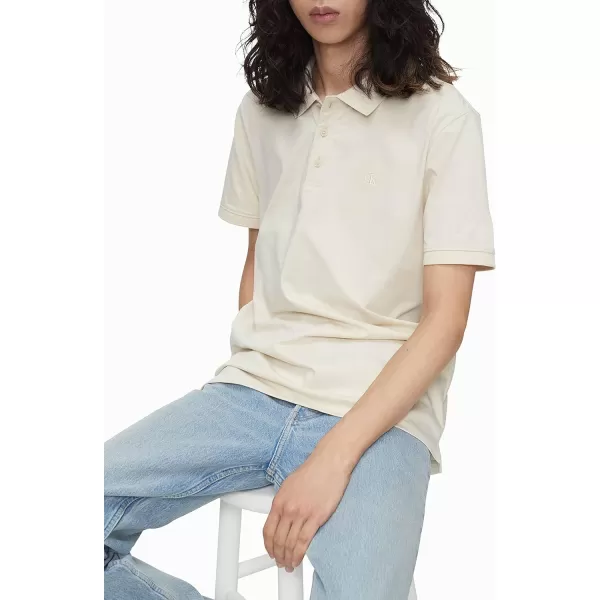 Calvin Klein Mens Smooth Cotton Monogram Logo Polo ShirtBone White