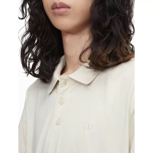 Calvin Klein Mens Smooth Cotton Monogram Logo Polo ShirtBone White