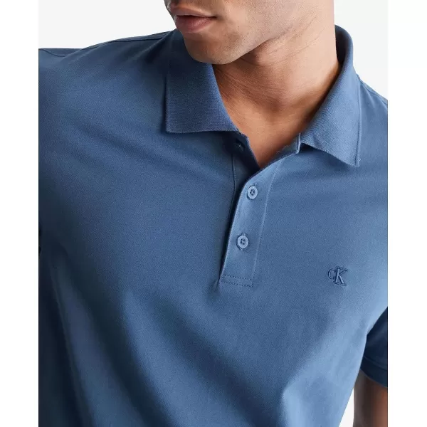 Calvin Klein Mens Smooth Cotton Monogram Logo Polo ShirtCrayon Blue