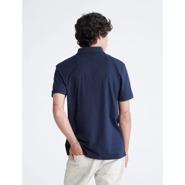 Calvin Klein Mens Smooth Cotton Monogram Logo Polo ShirtDark Sapphire