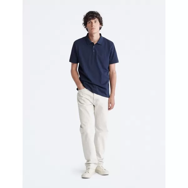 Calvin Klein Mens Smooth Cotton Monogram Logo Polo ShirtDark Sapphire