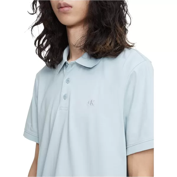 Calvin Klein Mens Smooth Cotton Monogram Logo Polo ShirtDove Blue