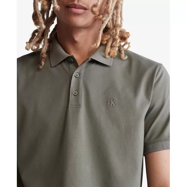 Calvin Klein Mens Smooth Cotton Monogram Logo Polo ShirtDusty Olive