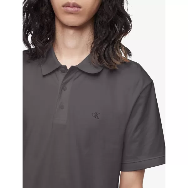 Calvin Klein Mens Smooth Cotton Monogram Logo Polo ShirtForged Iron