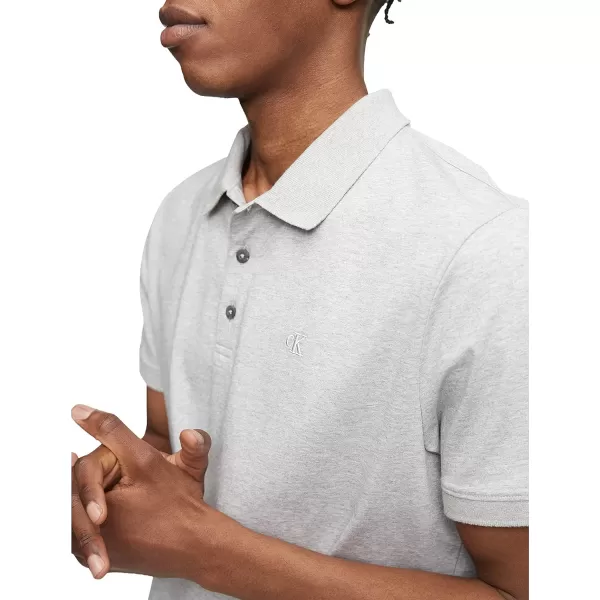 Calvin Klein Mens Smooth Cotton Monogram Logo Polo ShirtHeroic Grey Heather