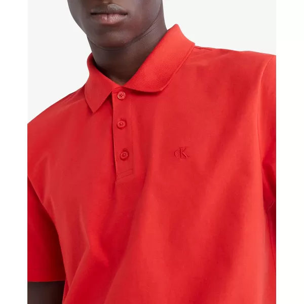 Calvin Klein Mens Smooth Cotton Monogram Logo Polo ShirtHigh Risk Red