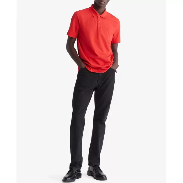 Calvin Klein Mens Smooth Cotton Monogram Logo Polo ShirtHigh Risk Red
