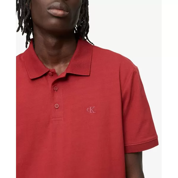 Calvin Klein Mens Smooth Cotton Monogram Logo Polo ShirtKaranda Red