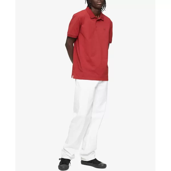 Calvin Klein Mens Smooth Cotton Monogram Logo Polo ShirtKaranda Red