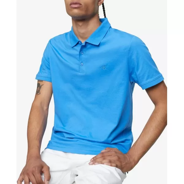 Calvin Klein Mens Smooth Cotton Monogram Logo Polo ShirtPalace Blue