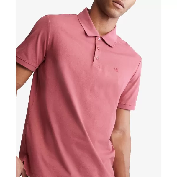 Calvin Klein Mens Smooth Cotton Monogram Logo Polo ShirtRaspberry Blush