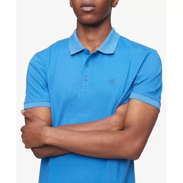 Calvin Klein Mens Smooth Cotton Monogram Logo Polo ShirtVallarta Blue