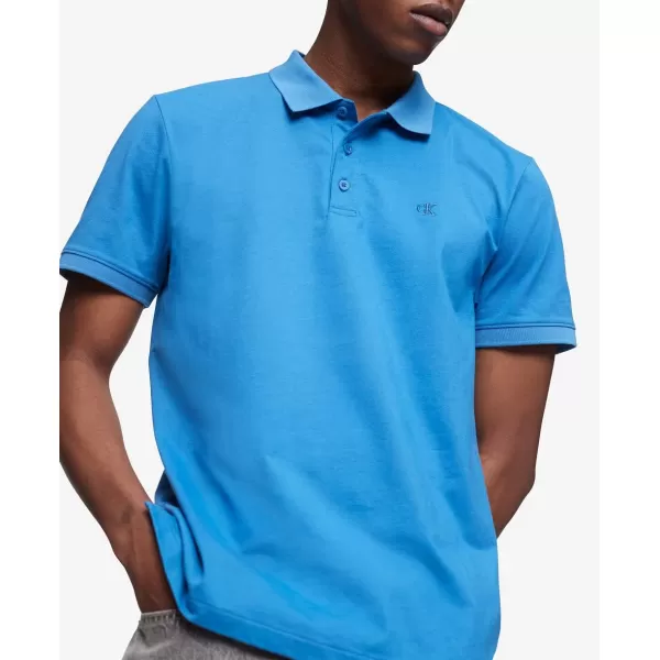 Calvin Klein Mens Smooth Cotton Monogram Logo Polo ShirtVallarta Blue