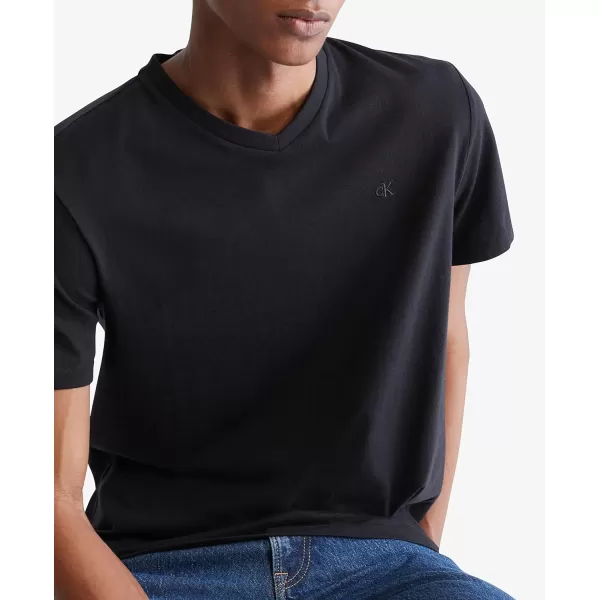 Calvin Klein Mens Smooth Cotton Solid VNeck TShirtBlack Beauty