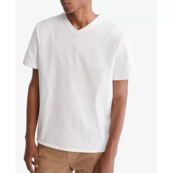 Calvin Klein Mens Smooth Cotton Solid VNeck TShirtBrilliant White