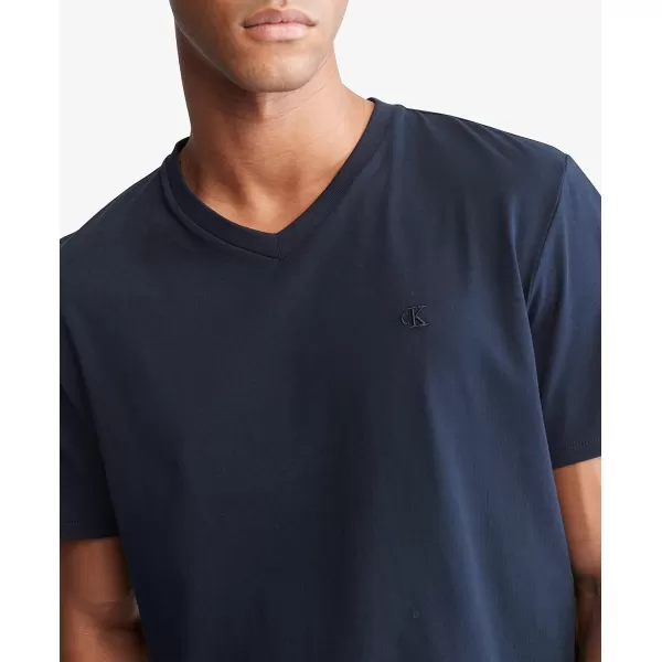 Calvin Klein Mens Smooth Cotton Solid VNeck TShirtDark Sapphire