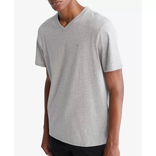 Calvin Klein Mens Smooth Cotton Solid VNeck TShirtHeroic Grey Heather