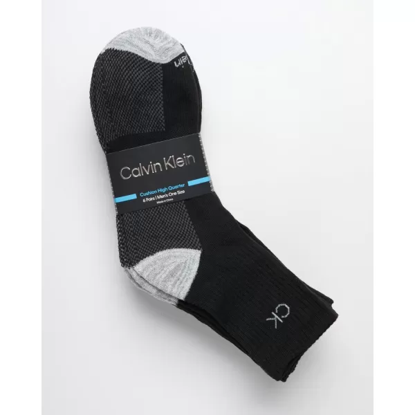 Calvin Klein Mens Socks  Athletic Cushioned High Quarter Cut Socks 6 PackBlack