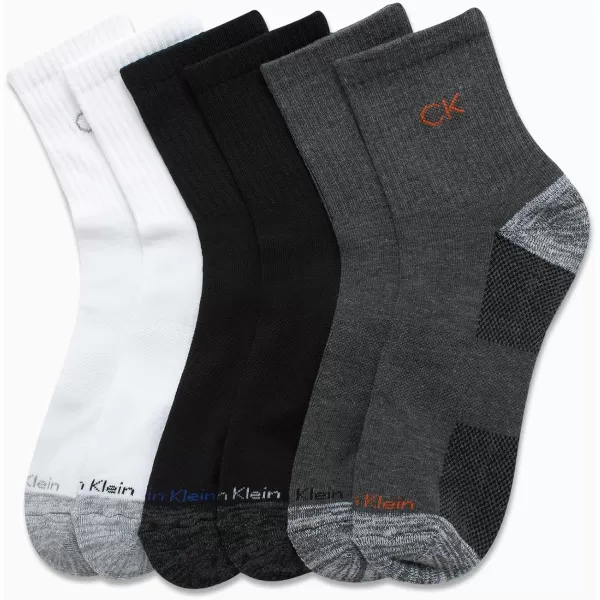 Calvin Klein Mens Socks  Athletic Cushioned High Quarter Cut Socks 6 PackHeather Grey Assorted