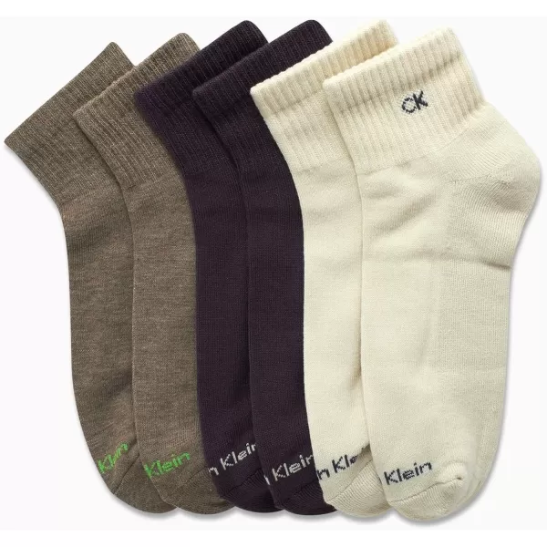 Calvin Klein Mens Socks  Athletic Cushioned High Quarter Cut Socks 6 PackKhaki Assorted