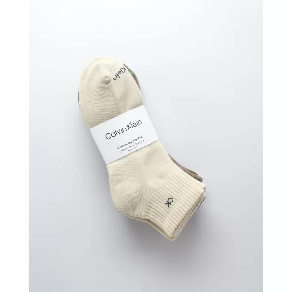 Calvin Klein Mens Socks  Athletic Cushioned High Quarter Cut Socks 6 PackKhaki Assorted