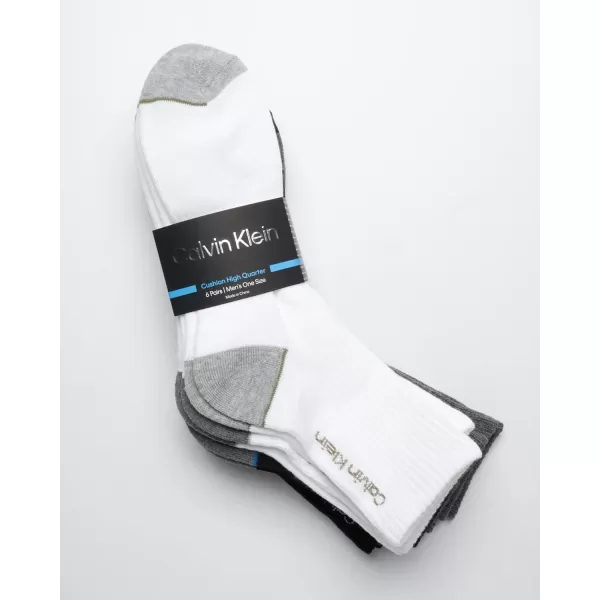 Calvin Klein Mens Socks  Athletic Cushioned High Quarter Cut Socks 6 PackWhite Multi