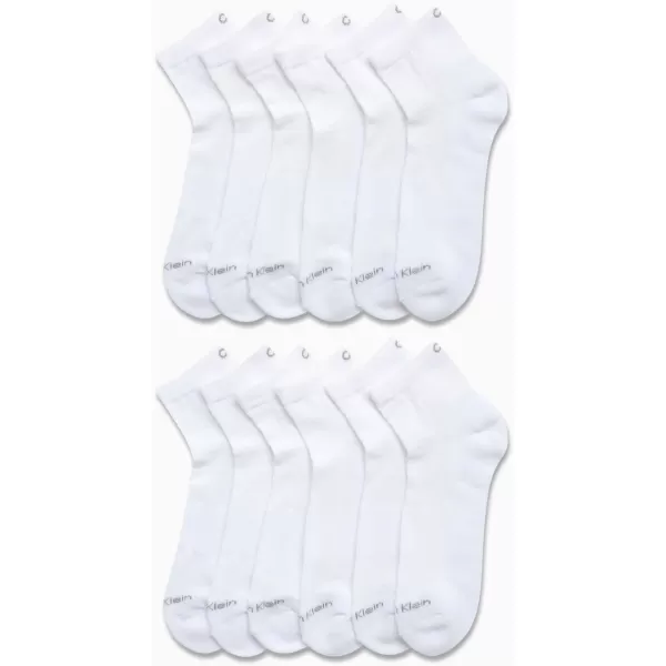 Calvin Klein Mens Socks  Athletic Cushioned Quarter Cut Ankle Socks 12 PackAll White